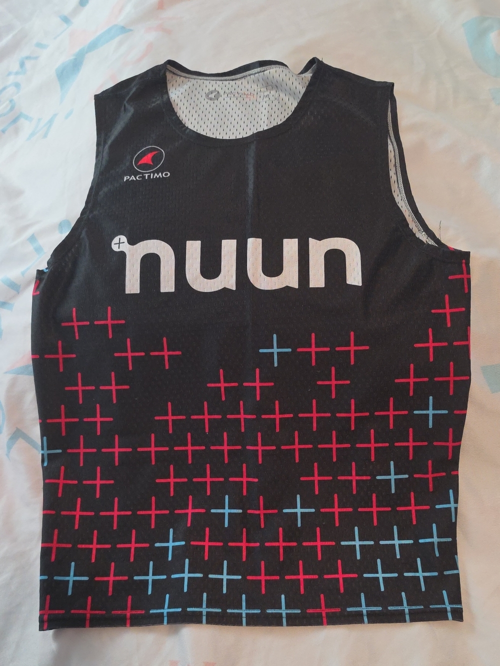 Pactimo Black Sleeveless Performance Tank with Red and Light Blue Plus Graphics